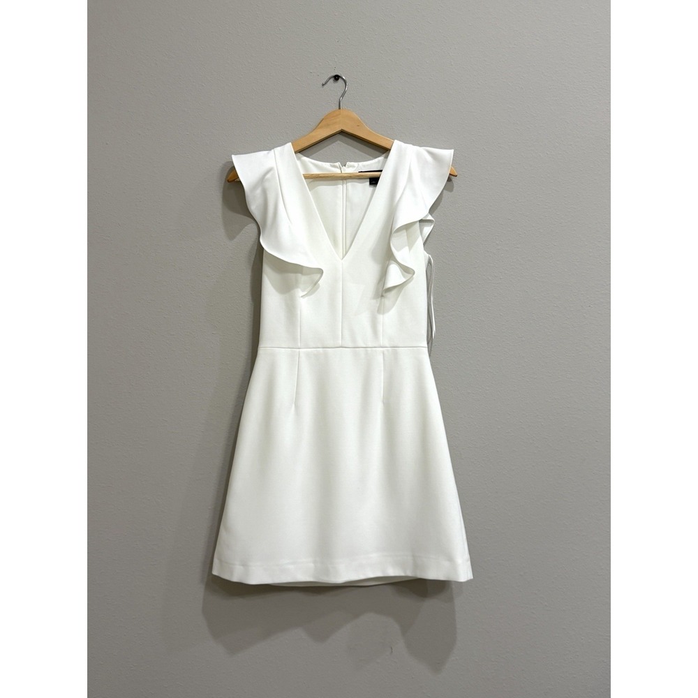 French Connection Whisper White Ruffle‎  V-Neck Minidress Size 4